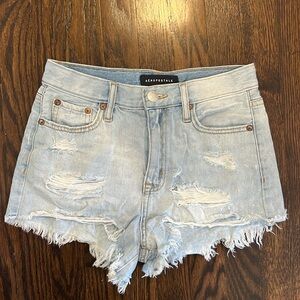 Aeropostale “High Rise Shorty” light wash denim shorts